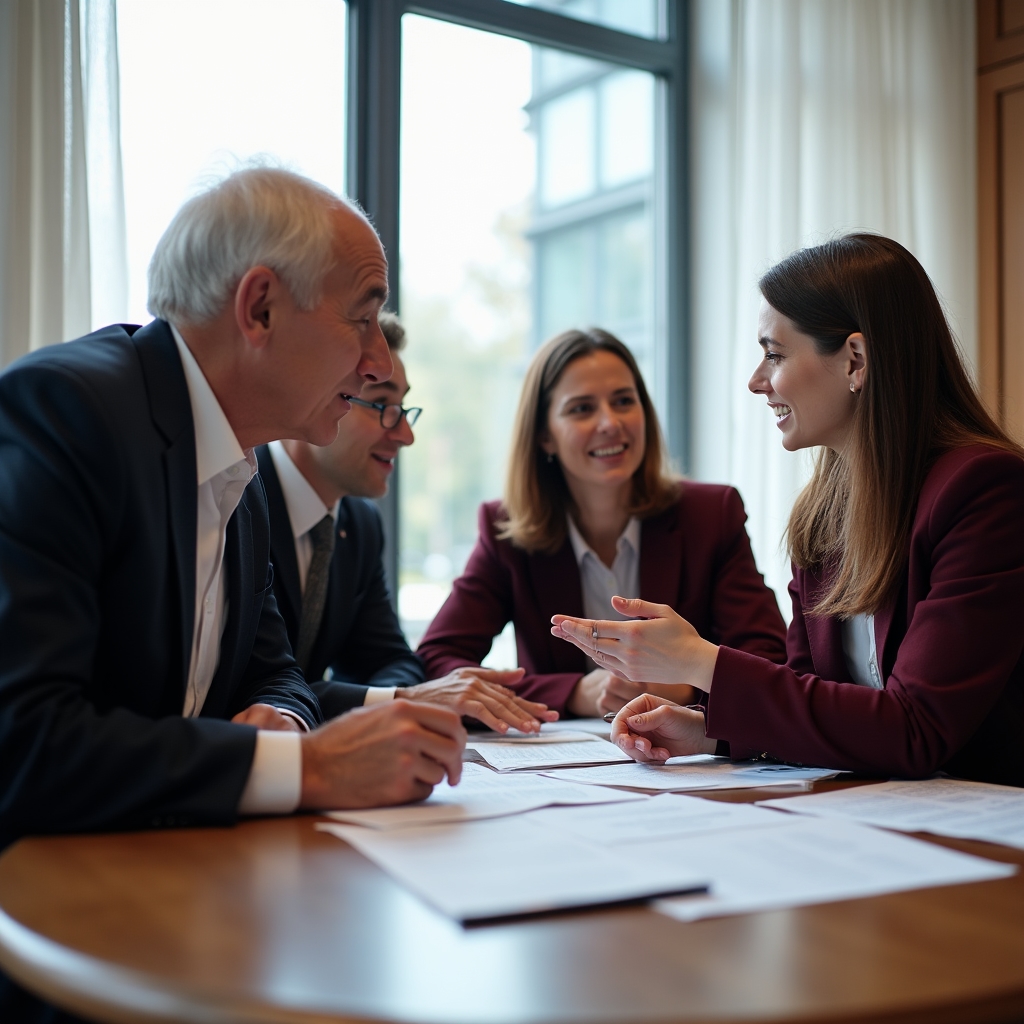 Семья — владельцы бизнеса на встрече по финансовому планированию