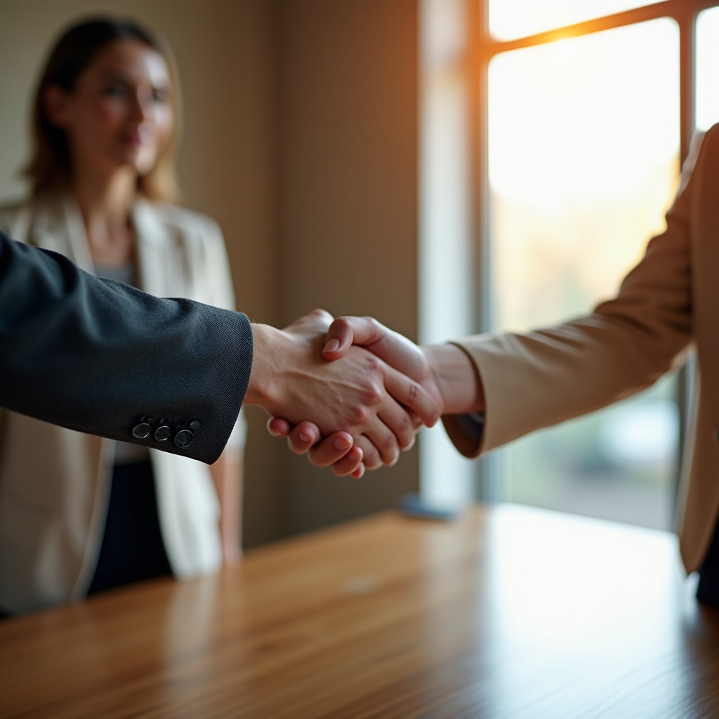 Рукопожатие партнёров после подписания финансового соглашения